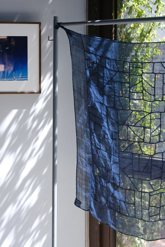 韓國 ”pojagi”幾何古拼布ー藍染方形