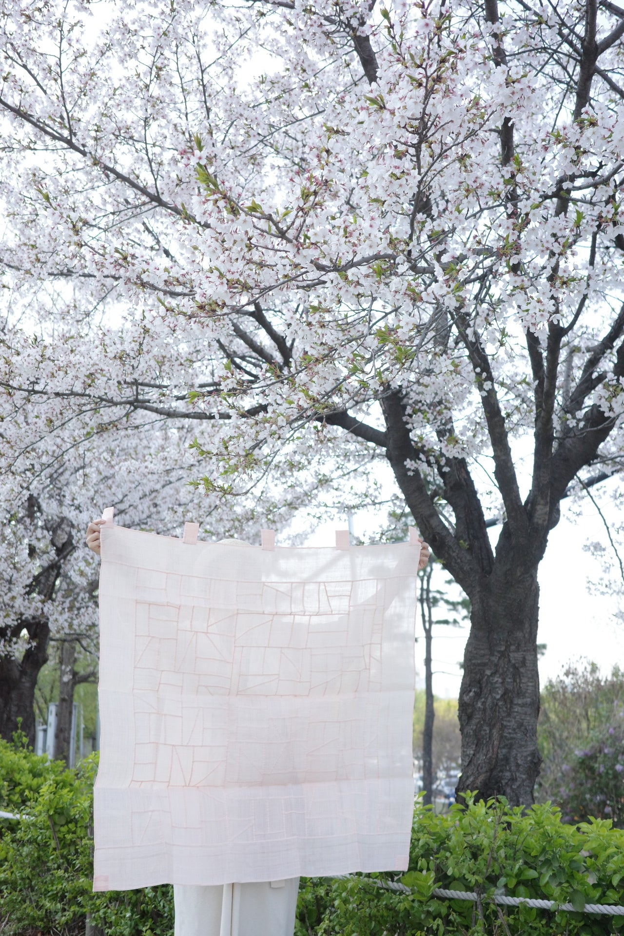 韓國 ”pojagi”幾何拼布ー桜粉方形