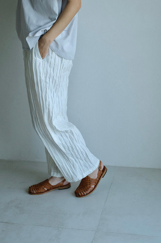 唐新雅 Xinya Tang -抓褶布直筒長褲(白)