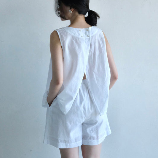 唐新雅 Xinya Tang - 夏季清透條紋套裝(白)