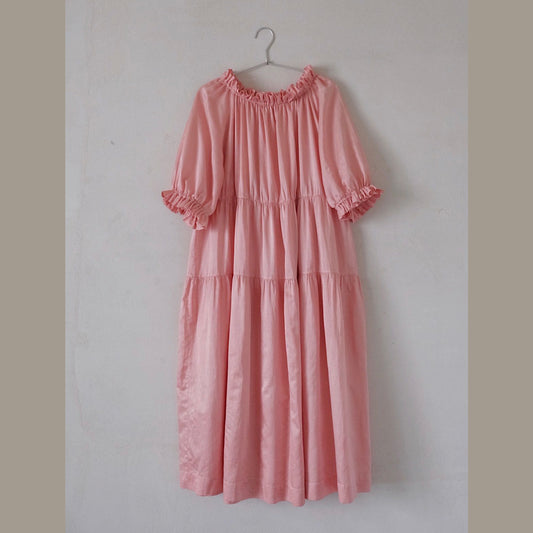 任飢餓-真絲茜草染三節短袖連衣裙