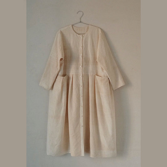 任飢餓-⽶色⾃然漸變真絲古布開襟連衣裙