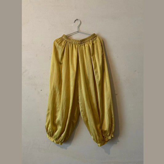 任飢餓-槐米/薯莨熱染疊染 真絲緞燈籠褲