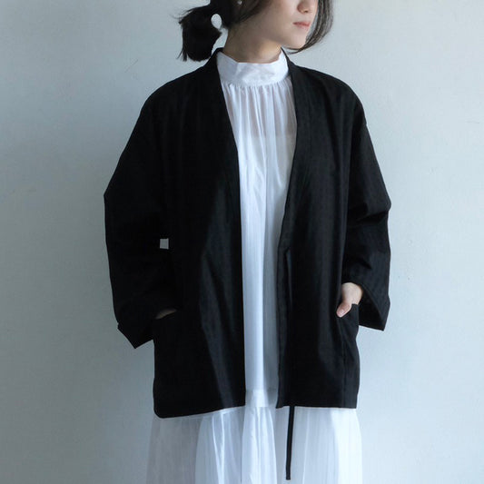 唐新雅 Xinya Tang - 羽織格紋薄外套(黑)