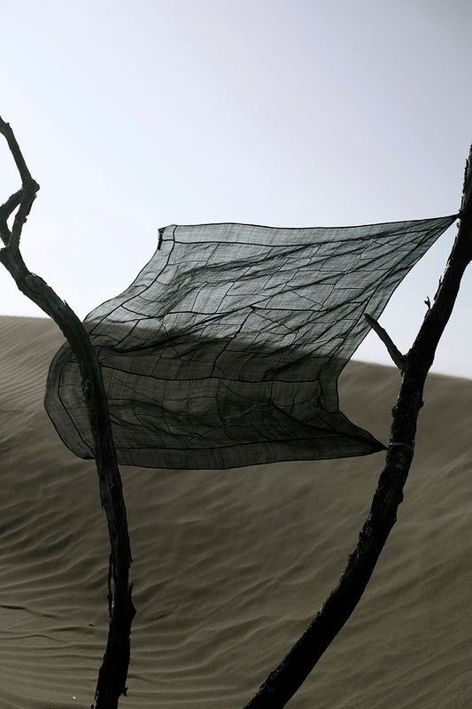 韓國 ”pojagi”幾何古拼布ー純麻墨黑