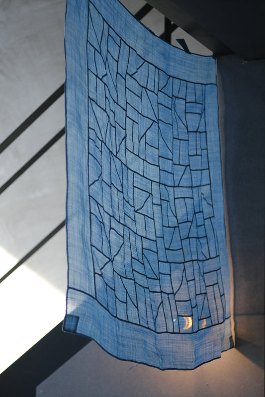 韓國 ”pojagi”幾何拼布ー水藍方形