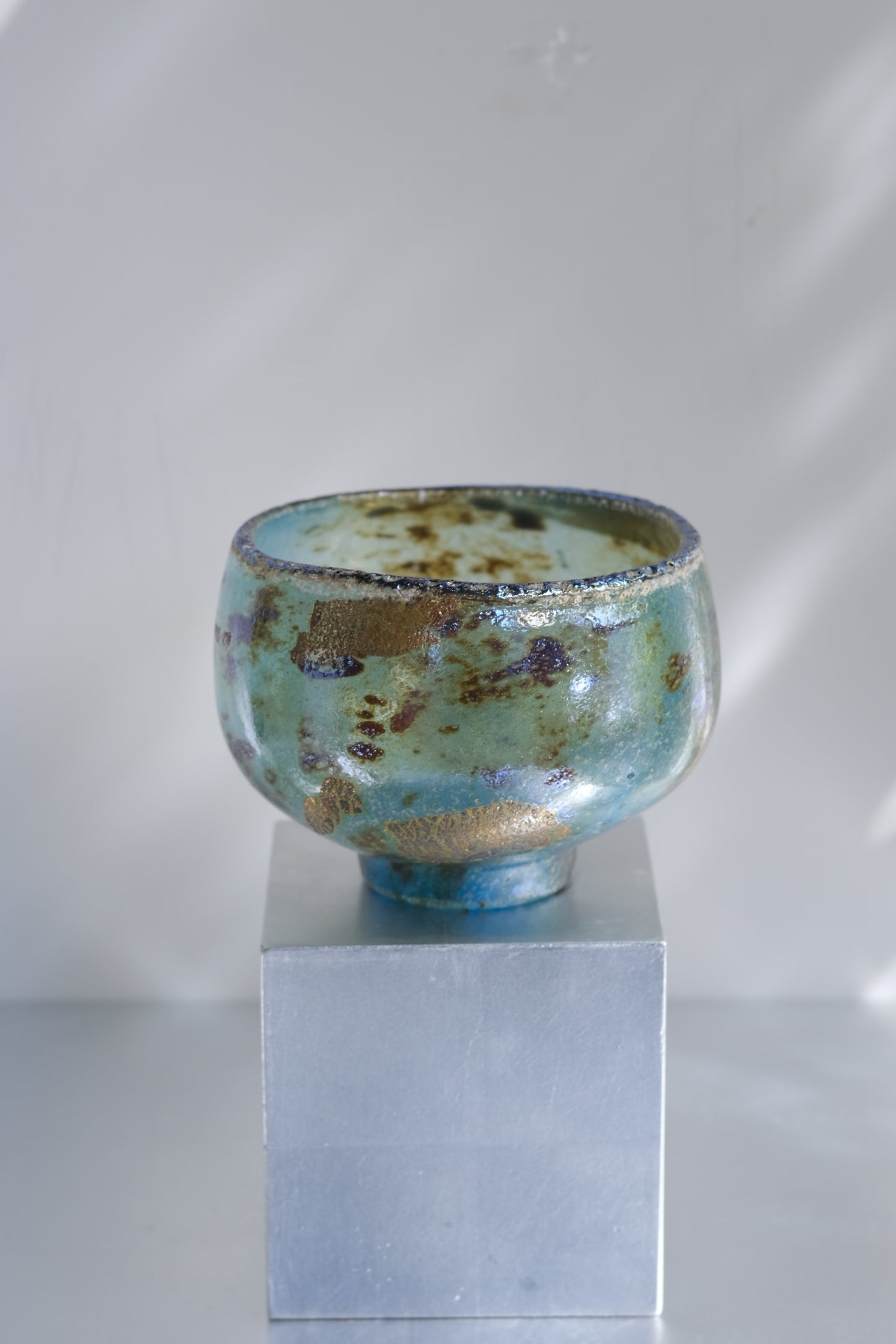 辻野剛 "abyss"玻璃茶碗 - 青綠08