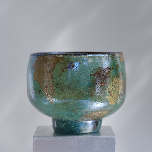 辻野剛 "abyss"玻璃茶碗 - 青綠09