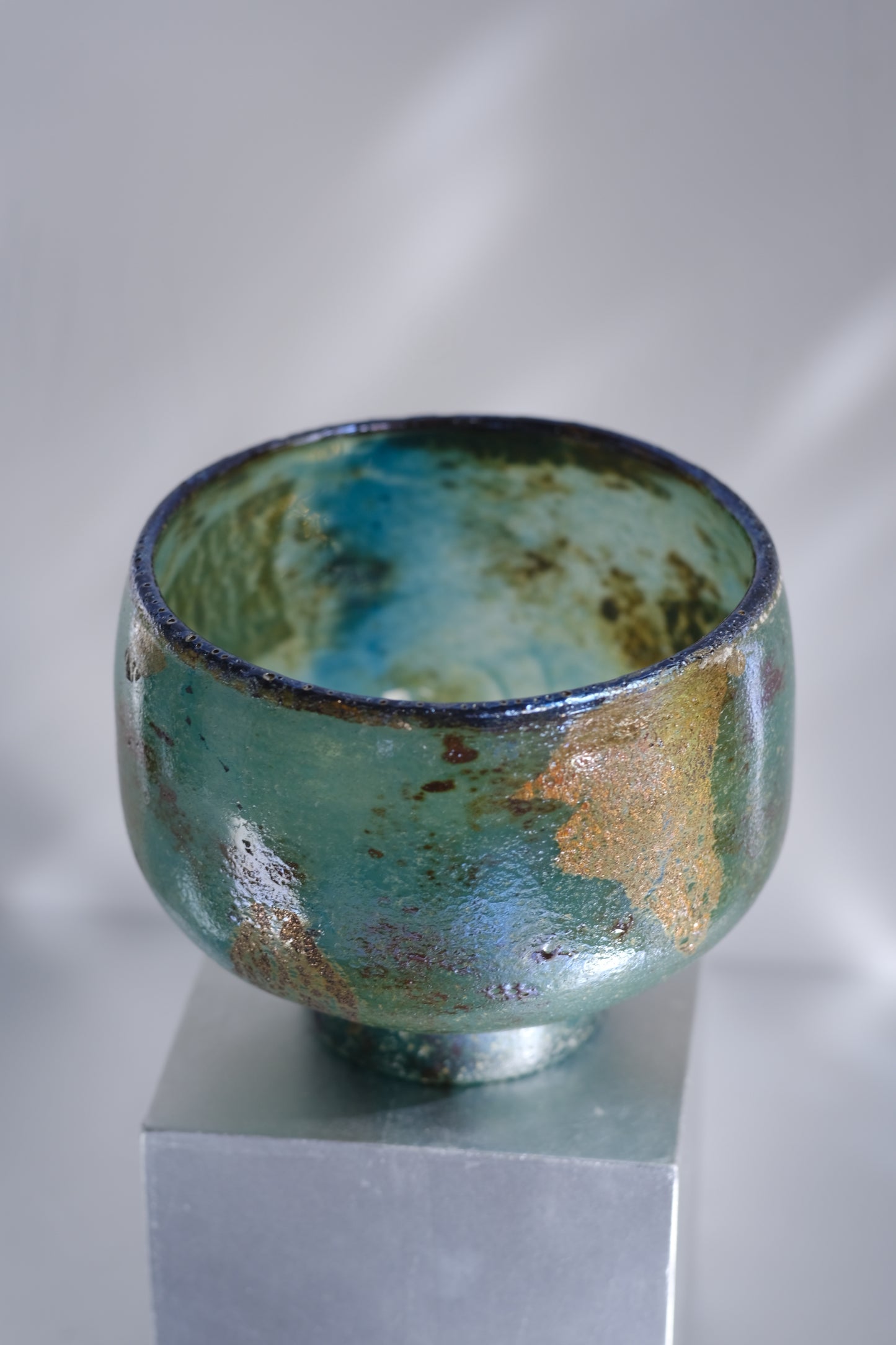 辻野剛 "abyss"玻璃茶碗 - 青綠09