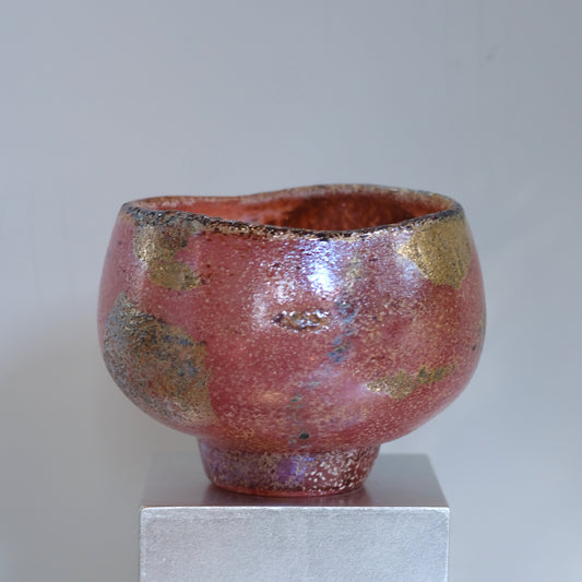 辻野剛 "abyss"玻璃茶碗 - 桃粉17