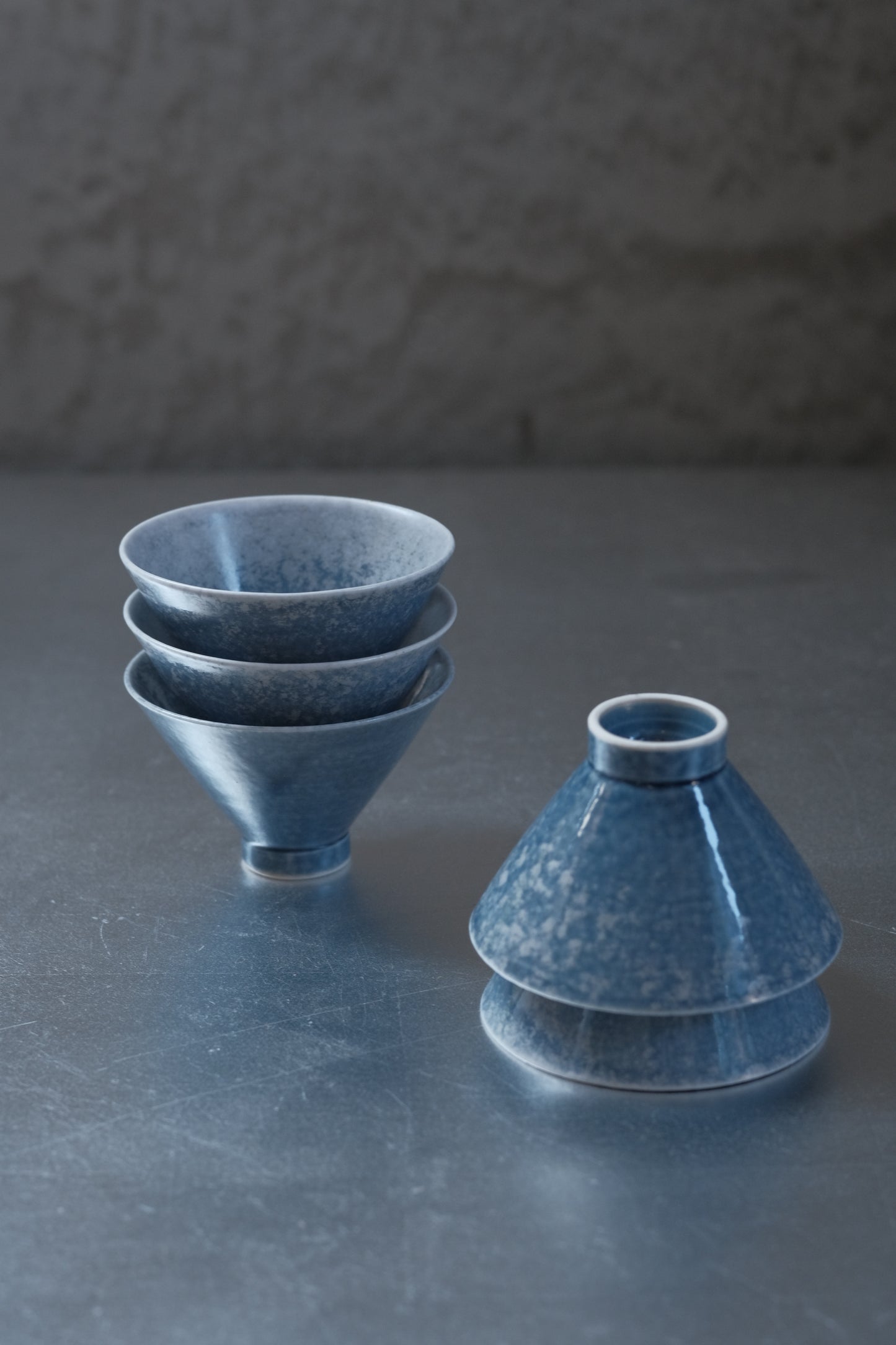 月亭- 韓國柴燒藍釉陶瓷斗笠杯