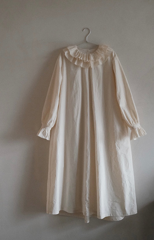 任飢餓-⽇本⾼⽀棉雙層花邊領連衣裙