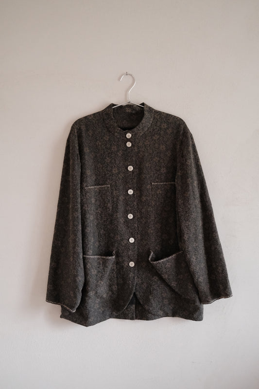 任飢餓-真絲緹花⾹雲紗立領⼩西裝