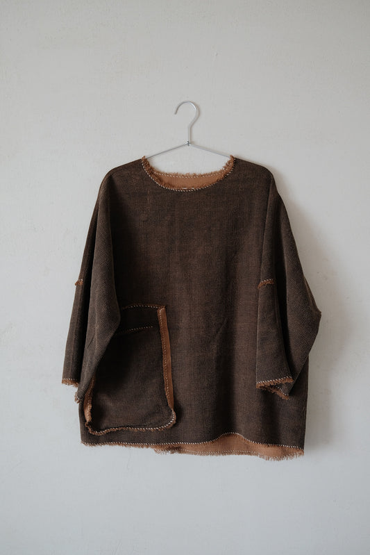 任飢餓-細華夫格紋真絲⾹雲紗⼤口袋⼿縫上⾐