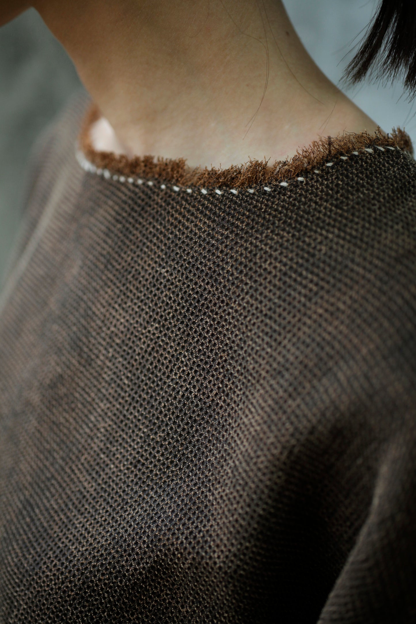 任飢餓-細華夫格紋真絲⾹雲紗⼤口袋⼿縫上⾐